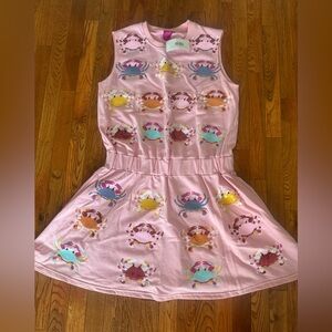 Pink Dress with Colorful Crab Embroidery